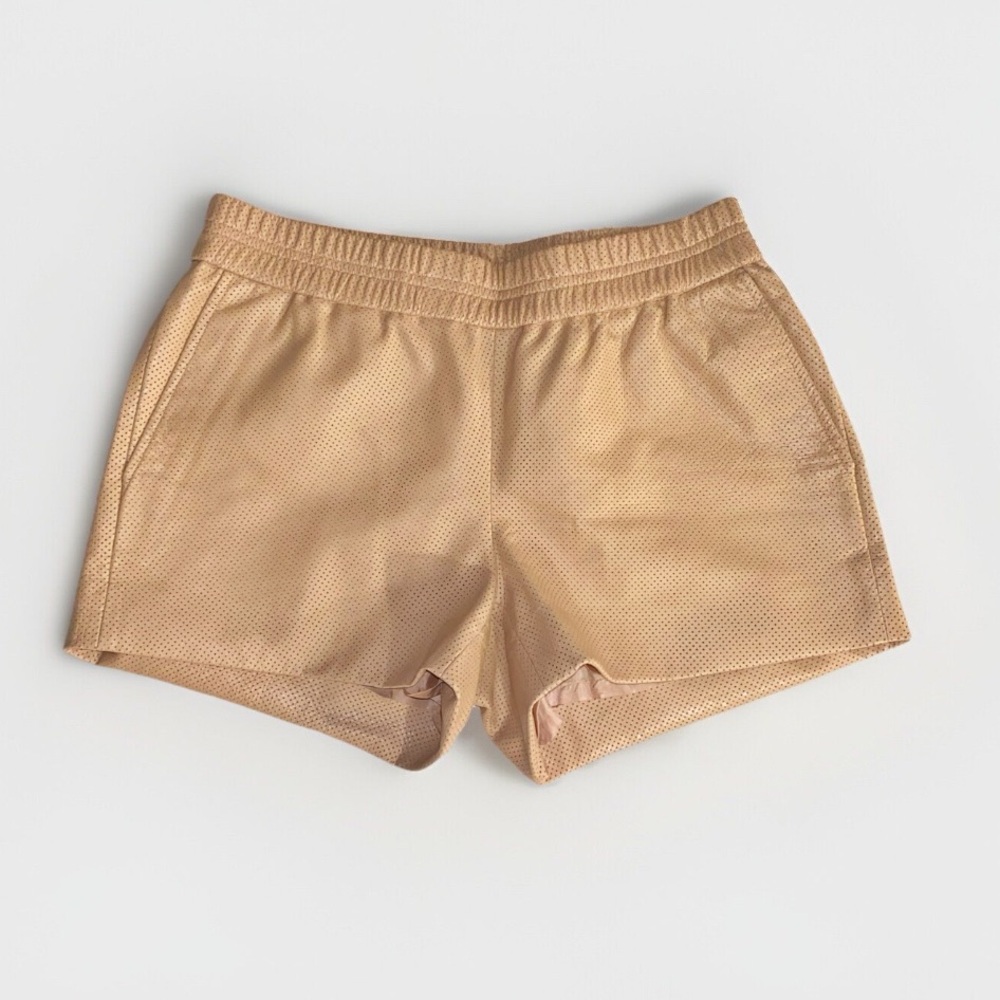 J.crew collection tan brown real leather elastic waistband perforated shorts